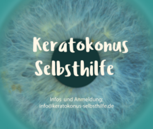 Vergrößertes Auge, Text Keratokonus Selbsthilfe 